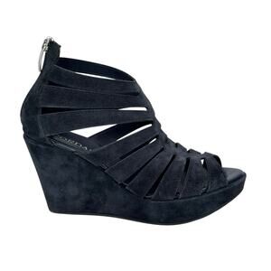Cordani Electra Wedge Ultra Heels 8.5 39 Women’s Navy Party Suede Cage Platform
